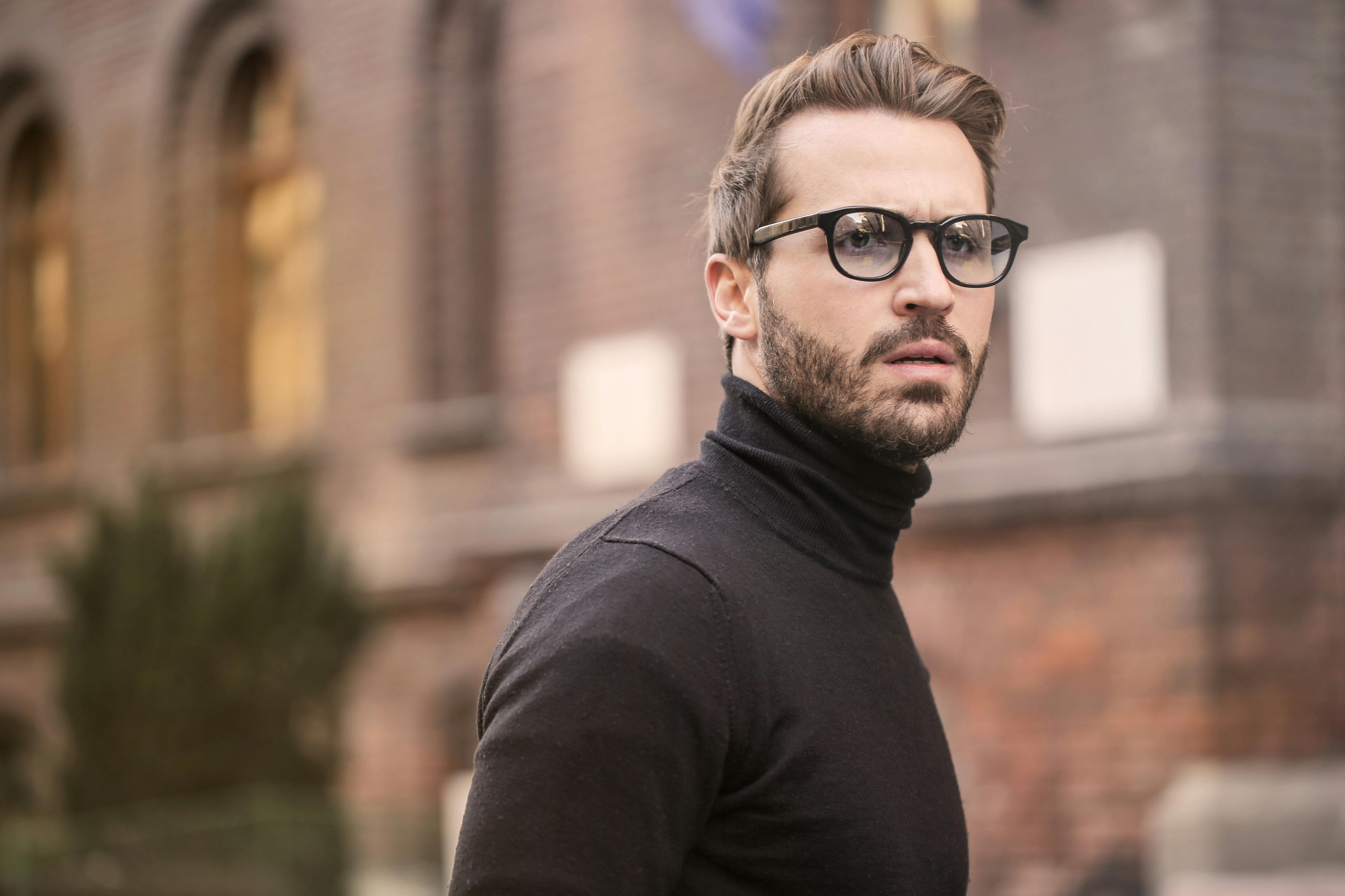 Man wearing designer eyeglasses